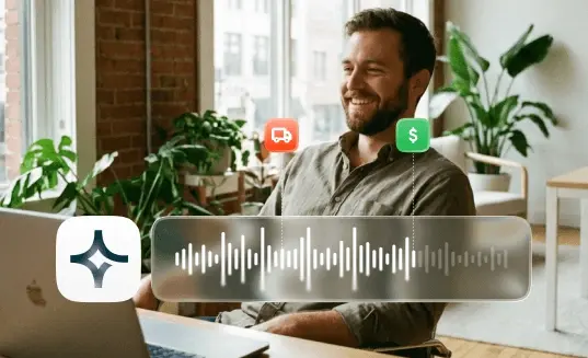 A customer on a voice call with the Outcraft AI agent about shipping and refunds